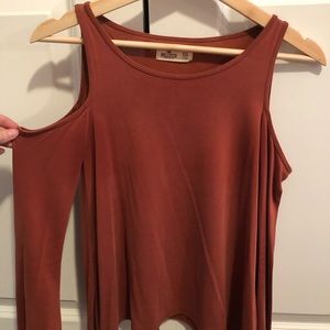 Hollister burnt orange off the shoulder shirt
